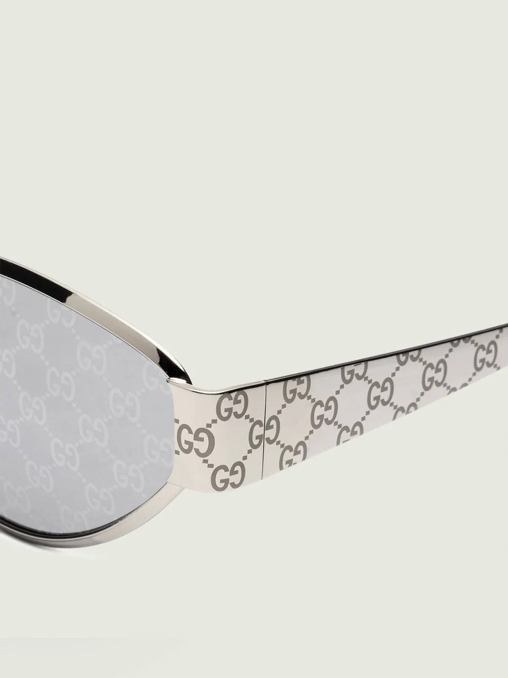 New Gucci GG1853S 002 Silver Cat-Eye Sunglasses with Monogram Temples Authentic